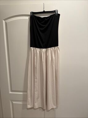 Two-Tone Black and Cream Maxi Skirt — Elegant Gathered Waist